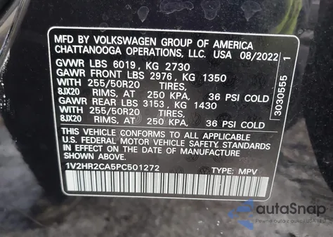 2023 Volkswagen Atlas 3.6L V6 Se W/Technology z USA, uszkodzony, nr VIN 1V2HR2CA5PC501272